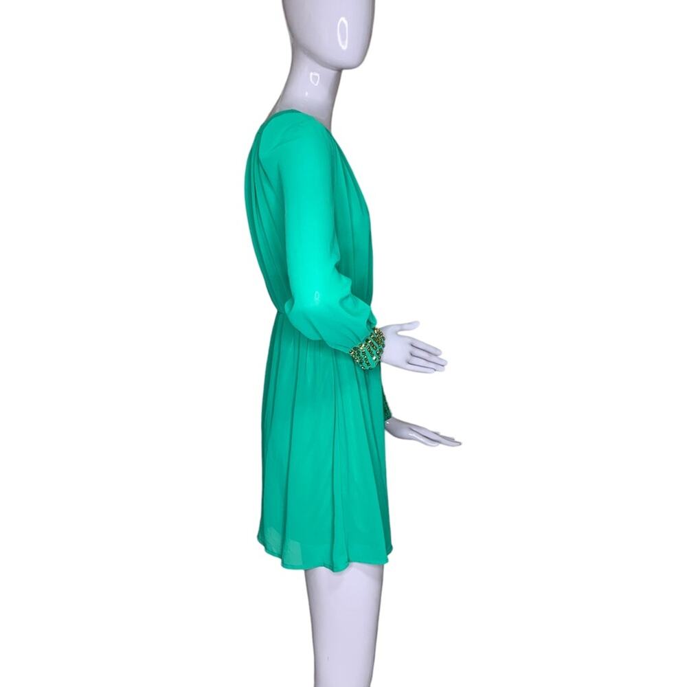 A'gaci Beaded Cuff Dress Long Sleeve Full Lining Pullover Deep V-Neck Size S - Picture 6 of 9